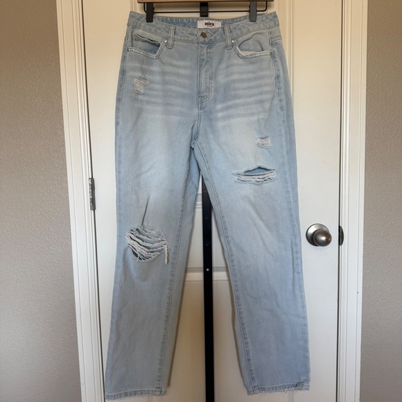 Mica Denim - Mica Los Angeles Light Wash Distressed Straight Leg High‎ Rise Jeans Womens 29